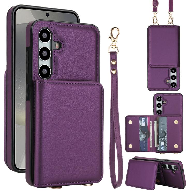 Crossbody Dual-buckle Wallet RFID Back Leather Phone Case, For Samsung Galaxy S25 Ultra 5G, For Samsung Galaxy S24 FE 5G, For Samsung Galaxy S24 Ultra 5G, For Samsung Galaxy S24+ 5G, For Samsung Galaxy S24 5G, For Samsung Galaxy S23 Ultra 5G