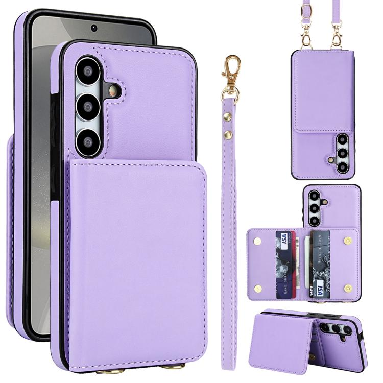 Crossbody Dual-buckle Wallet RFID Back Leather Phone Case, For Samsung Galaxy S25 Ultra 5G, For Samsung Galaxy S24 FE 5G, For Samsung Galaxy S24 Ultra 5G, For Samsung Galaxy S24+ 5G, For Samsung Galaxy S24 5G, For Samsung Galaxy S23 Ultra 5G