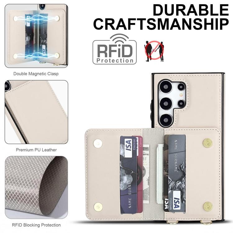Crossbody Dual-buckle Wallet RFID Back Leather Phone Case, For Samsung Galaxy S25 Ultra 5G, For Samsung Galaxy S24 FE 5G, For Samsung Galaxy S24 Ultra 5G, For Samsung Galaxy S24+ 5G, For Samsung Galaxy S24 5G, For Samsung Galaxy S23 Ultra 5G