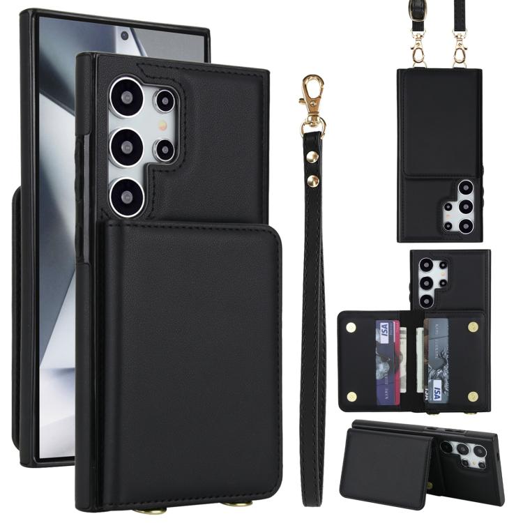Crossbody Dual-buckle Wallet RFID Back Leather Phone Case, For Samsung Galaxy S25 Ultra 5G, For Samsung Galaxy S24 FE 5G, For Samsung Galaxy S24 Ultra 5G, For Samsung Galaxy S24+ 5G, For Samsung Galaxy S24 5G, For Samsung Galaxy S23 Ultra 5G