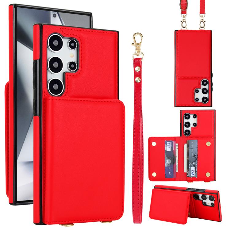 Crossbody Dual-buckle Wallet RFID Back Leather Phone Case, For Samsung Galaxy S25 Ultra 5G, For Samsung Galaxy S24 FE 5G, For Samsung Galaxy S24 Ultra 5G, For Samsung Galaxy S24+ 5G, For Samsung Galaxy S24 5G, For Samsung Galaxy S23 Ultra 5G