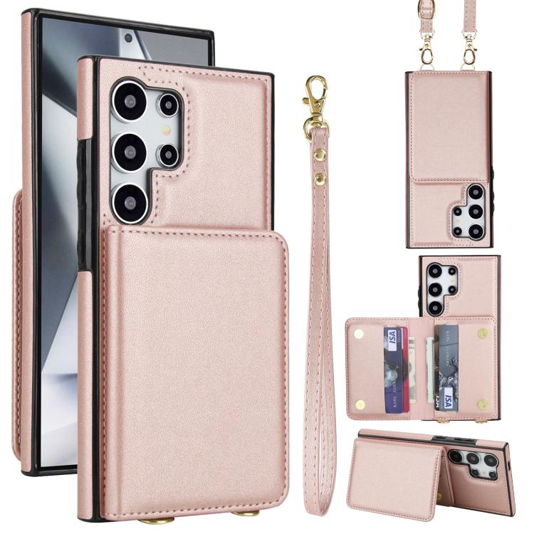 Crossbody Dual-buckle Wallet RFID Back Leather Phone Case, For Samsung Galaxy S25 Ultra 5G, For Samsung Galaxy S24 FE 5G, For Samsung Galaxy S24 Ultra 5G, For Samsung Galaxy S24+ 5G, For Samsung Galaxy S24 5G, For Samsung Galaxy S23 Ultra 5G