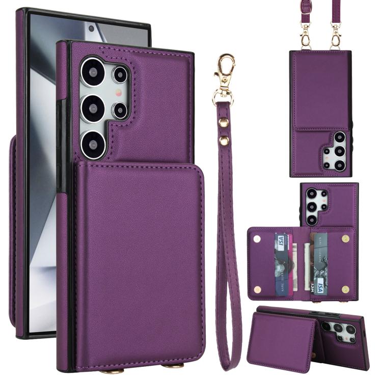 Crossbody Dual-buckle Wallet RFID Back Leather Phone Case, For Samsung Galaxy S25 Ultra 5G, For Samsung Galaxy S24 FE 5G, For Samsung Galaxy S24 Ultra 5G, For Samsung Galaxy S24+ 5G, For Samsung Galaxy S24 5G, For Samsung Galaxy S23 Ultra 5G