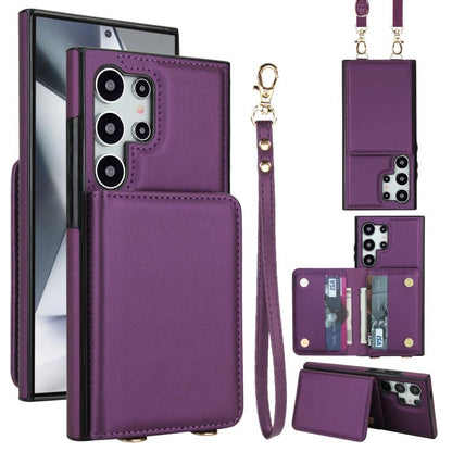 Crossbody Dual-buckle Wallet RFID Back Leather Phone Case, For Samsung Galaxy S25 Ultra 5G, For Samsung Galaxy S24 FE 5G, For Samsung Galaxy S24 Ultra 5G, For Samsung Galaxy S24+ 5G, For Samsung Galaxy S24 5G, For Samsung Galaxy S23 Ultra 5G
