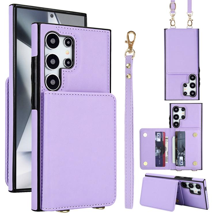 Crossbody Dual-buckle Wallet RFID Back Leather Phone Case, For Samsung Galaxy S25 Ultra 5G, For Samsung Galaxy S24 FE 5G, For Samsung Galaxy S24 Ultra 5G, For Samsung Galaxy S24+ 5G, For Samsung Galaxy S24 5G, For Samsung Galaxy S23 Ultra 5G