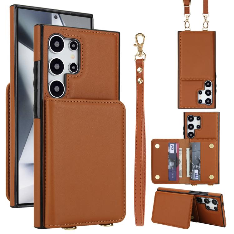 Crossbody Dual-buckle Wallet RFID Back Leather Phone Case, For Samsung Galaxy S25 Ultra 5G, For Samsung Galaxy S24 FE 5G, For Samsung Galaxy S24 Ultra 5G, For Samsung Galaxy S24+ 5G, For Samsung Galaxy S24 5G, For Samsung Galaxy S23 Ultra 5G