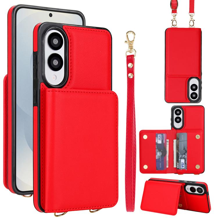 Crossbody Dual-buckle Wallet RFID Back Leather Phone Case, For Samsung Galaxy S26+ 5G, For Samsung Galaxy S26 Ultra 5G, For Samsung Galaxy S26 5G, For Samsung Galaxy S25 Edge 5G, For Samsung Galaxy S25 5G, For Samsung Galaxy S25+ 5G