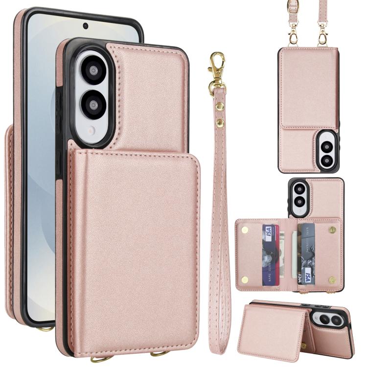 Crossbody Dual-buckle Wallet RFID Back Leather Phone Case, For Samsung Galaxy S26+ 5G, For Samsung Galaxy S26 Ultra 5G, For Samsung Galaxy S26 5G, For Samsung Galaxy S25 Edge 5G, For Samsung Galaxy S25 5G, For Samsung Galaxy S25+ 5G