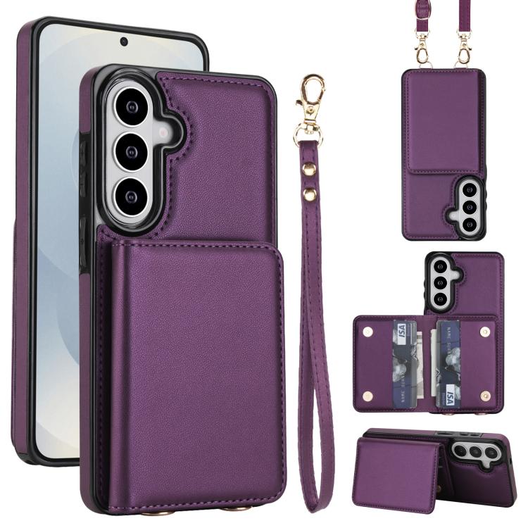 Crossbody Dual-buckle Wallet RFID Back Leather Phone Case, For Samsung Galaxy S26+ 5G, For Samsung Galaxy S26 Ultra 5G, For Samsung Galaxy S26 5G, For Samsung Galaxy S25 Edge 5G, For Samsung Galaxy S25 5G, For Samsung Galaxy S25+ 5G