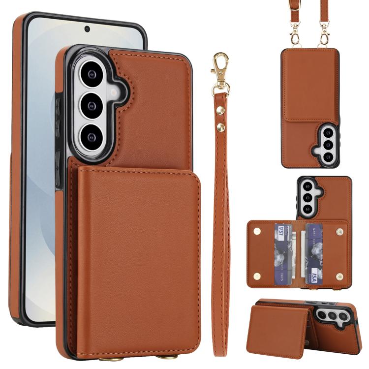 Crossbody Dual-buckle Wallet RFID Back Leather Phone Case, For Samsung Galaxy S26+ 5G, For Samsung Galaxy S26 Ultra 5G, For Samsung Galaxy S26 5G, For Samsung Galaxy S25 Edge 5G, For Samsung Galaxy S25 5G, For Samsung Galaxy S25+ 5G