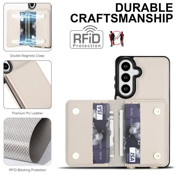 Crossbody Dual-buckle Wallet RFID Back Leather Phone Case, For Samsung Galaxy S26+ 5G, For Samsung Galaxy S26 Ultra 5G, For Samsung Galaxy S26 5G, For Samsung Galaxy S25 Edge 5G, For Samsung Galaxy S25 5G, For Samsung Galaxy S25+ 5G