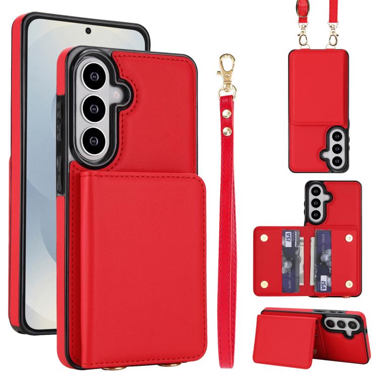 Crossbody Dual-buckle Wallet RFID Back Leather Phone Case, For Samsung Galaxy S26+ 5G, For Samsung Galaxy S26 Ultra 5G, For Samsung Galaxy S26 5G, For Samsung Galaxy S25 Edge 5G, For Samsung Galaxy S25 5G, For Samsung Galaxy S25+ 5G