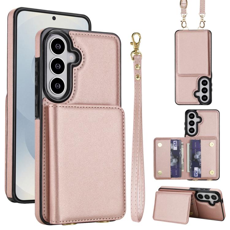 Crossbody Dual-buckle Wallet RFID Back Leather Phone Case, For Samsung Galaxy S26+ 5G, For Samsung Galaxy S26 Ultra 5G, For Samsung Galaxy S26 5G, For Samsung Galaxy S25 Edge 5G, For Samsung Galaxy S25 5G, For Samsung Galaxy S25+ 5G