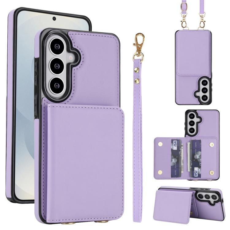Crossbody Dual-buckle Wallet RFID Back Leather Phone Case, For Samsung Galaxy S26+ 5G, For Samsung Galaxy S26 Ultra 5G, For Samsung Galaxy S26 5G, For Samsung Galaxy S25 Edge 5G, For Samsung Galaxy S25 5G, For Samsung Galaxy S25+ 5G