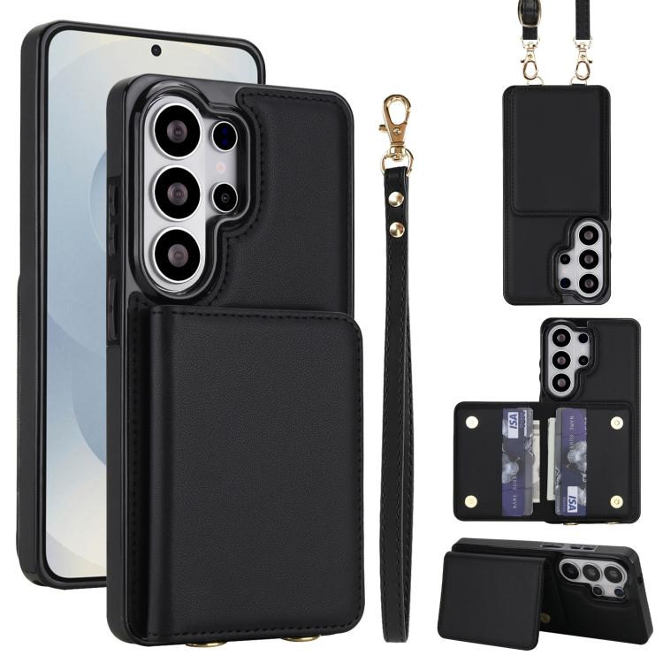 Crossbody Dual-buckle Wallet RFID Back Leather Phone Case, For Samsung Galaxy S26+ 5G, For Samsung Galaxy S26 Ultra 5G, For Samsung Galaxy S26 5G, For Samsung Galaxy S25 Edge 5G, For Samsung Galaxy S25 5G, For Samsung Galaxy S25+ 5G