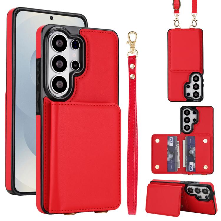 Crossbody Dual-buckle Wallet RFID Back Leather Phone Case, For Samsung Galaxy S26+ 5G, For Samsung Galaxy S26 Ultra 5G, For Samsung Galaxy S26 5G, For Samsung Galaxy S25 Edge 5G, For Samsung Galaxy S25 5G, For Samsung Galaxy S25+ 5G