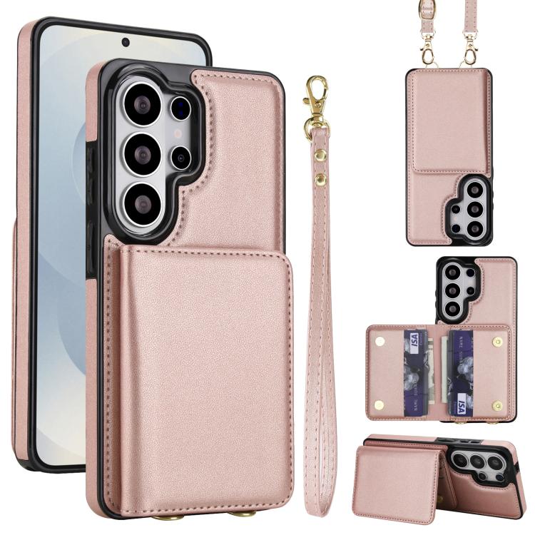 Crossbody Dual-buckle Wallet RFID Back Leather Phone Case, For Samsung Galaxy S26+ 5G, For Samsung Galaxy S26 Ultra 5G, For Samsung Galaxy S26 5G, For Samsung Galaxy S25 Edge 5G, For Samsung Galaxy S25 5G, For Samsung Galaxy S25+ 5G
