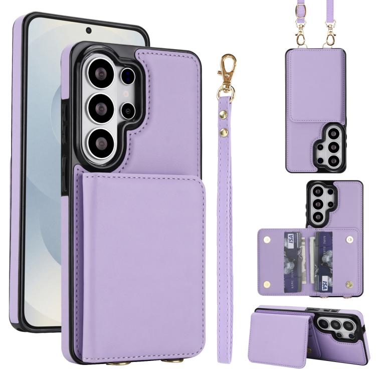 Crossbody Dual-buckle Wallet RFID Back Leather Phone Case, For Samsung Galaxy S26+ 5G, For Samsung Galaxy S26 Ultra 5G, For Samsung Galaxy S26 5G, For Samsung Galaxy S25 Edge 5G, For Samsung Galaxy S25 5G, For Samsung Galaxy S25+ 5G