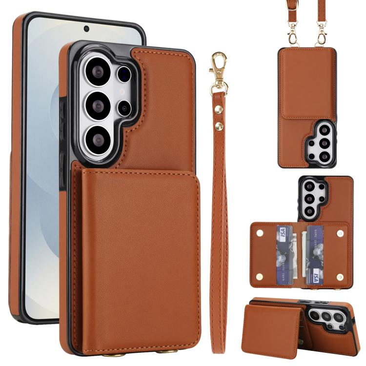 Crossbody Dual-buckle Wallet RFID Back Leather Phone Case, For Samsung Galaxy S26+ 5G, For Samsung Galaxy S26 Ultra 5G, For Samsung Galaxy S26 5G, For Samsung Galaxy S25 Edge 5G, For Samsung Galaxy S25 5G, For Samsung Galaxy S25+ 5G