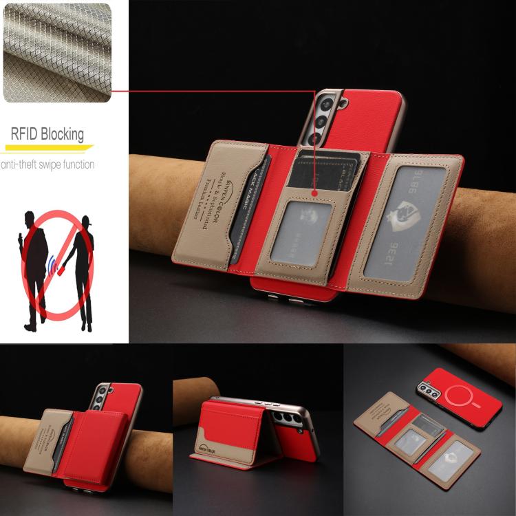 Colour Matching Horizontal Magnetic Card Bag RFID MagSafe Phone Case, For Samsung Galaxy S25 5G, For Samsung Galaxy S25+ 5G, For Samsung Galaxy S25 Ultra 5G, For Samsung Galaxy S24 FE 5G, For Samsung Galaxy S24 Ultra 5G, For Samsung Galaxy S24+ 5G     ...