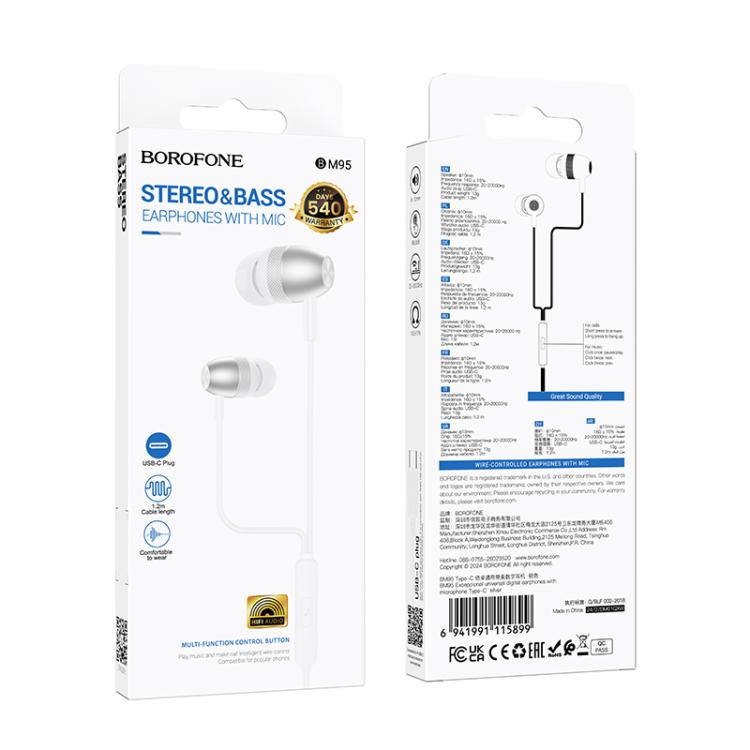 Borofone BM95 Excepcional Type-C Interface Universal Digital Wired Earphones with Microphone, Length: 1.2m