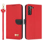 Metal Bow Leather Phone Case with Hand Strap, For Samsung Galaxy S22+ 5G, For Samsung Galaxy S22 5G