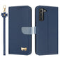 Metal Bow Leather Phone Case with Hand Strap, For Samsung Galaxy S22+ 5G, For Samsung Galaxy S22 5G
