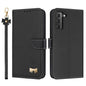 Metal Bow Leather Phone Case with Hand Strap, For Samsung Galaxy S22+ 5G, For Samsung Galaxy S22 5G