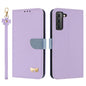 Metal Bow Leather Phone Case with Hand Strap, For Samsung Galaxy S22+ 5G, For Samsung Galaxy S22 5G