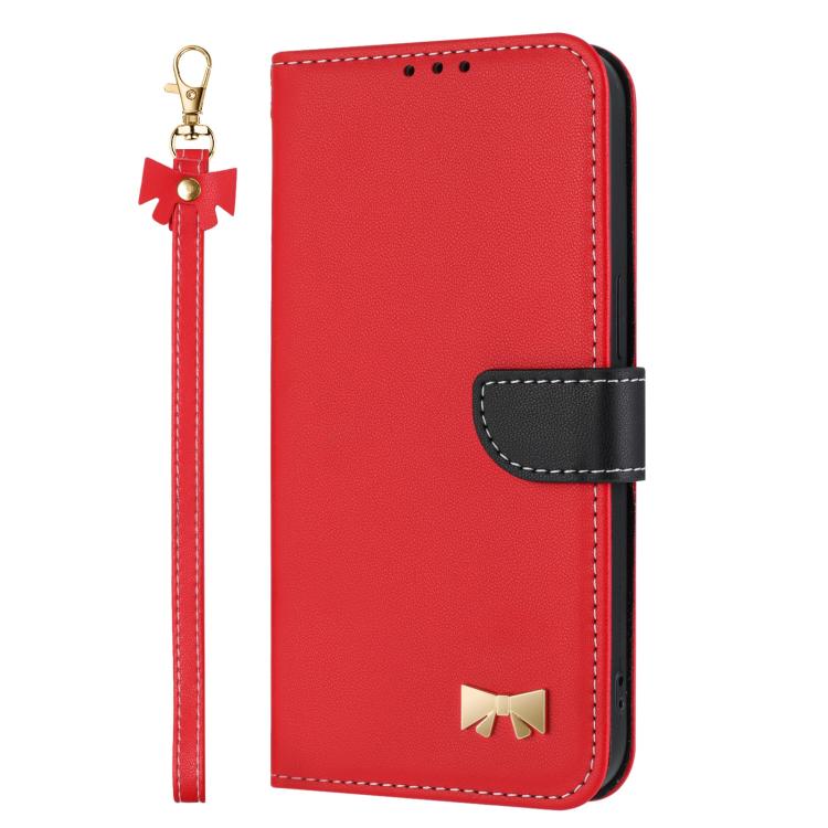 Metal Bow Leather Phone Case with Hand Strap, For Samsung Galaxy S22+ 5G, For Samsung Galaxy S22 5G