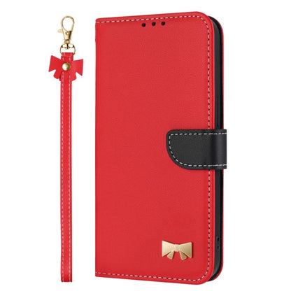 Metal Bow Leather Phone Case with Hand Strap, For Samsung Galaxy S22+ 5G, For Samsung Galaxy S22 5G