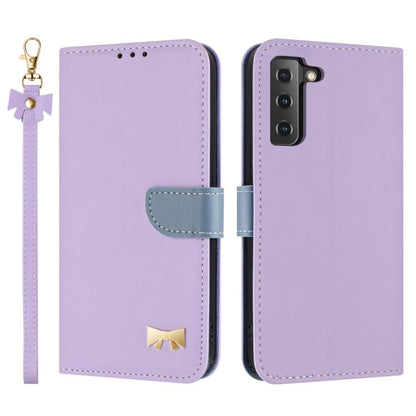 Metal Bow Leather Phone Case with Hand Strap, For Samsung Galaxy S22+ 5G, For Samsung Galaxy S22 5G