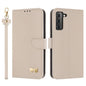Metal Bow Leather Phone Case with Hand Strap, For Samsung Galaxy S22+ 5G, For Samsung Galaxy S22 5G