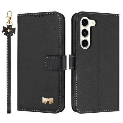 Metal Bow Leather Phone Case with Hand Strap, For Samsung Galaxy S25 Ultra 5G, For Samsung Galaxy S24 FE 5G, For Samsung Galaxy S24 Ultra 5G, For Samsung Galaxy S23 FE 5G, For Samsung Galaxy S23 Ultra 5G, For Samsung Galaxy S23+ 5G                     ...