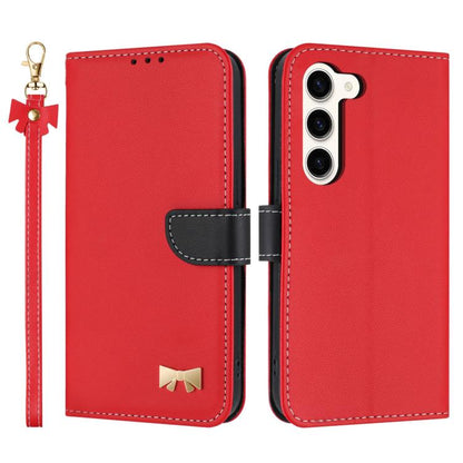 Metal Bow Leather Phone Case with Hand Strap, For Samsung Galaxy S25 Ultra 5G, For Samsung Galaxy S24 FE 5G, For Samsung Galaxy S24 Ultra 5G, For Samsung Galaxy S23 FE 5G, For Samsung Galaxy S23 Ultra 5G, For Samsung Galaxy S23+ 5G                     ...