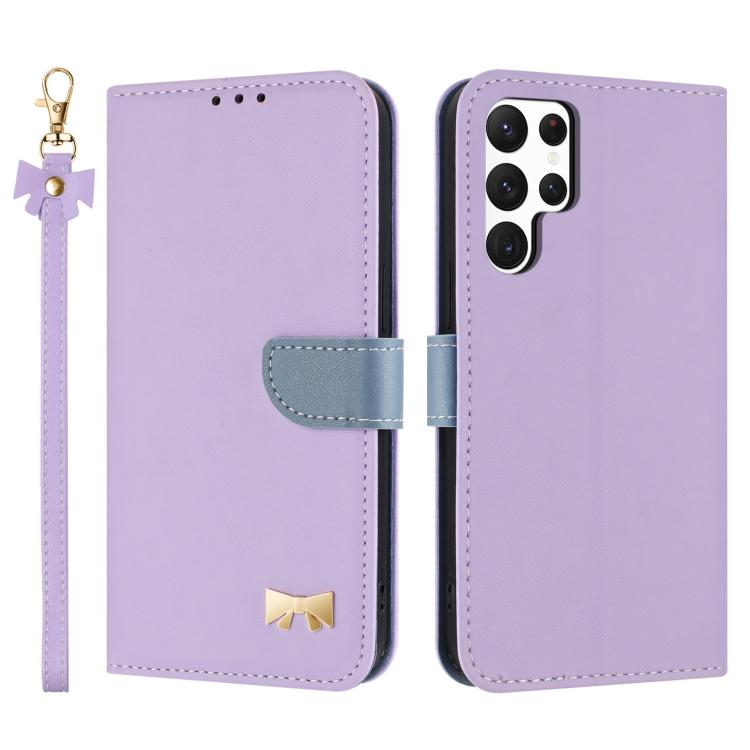Metal Bow Leather Phone Case with Hand Strap, For Samsung Galaxy S25 Ultra 5G, For Samsung Galaxy S24 FE 5G, For Samsung Galaxy S24 Ultra 5G, For Samsung Galaxy S23 FE 5G, For Samsung Galaxy S23 Ultra 5G, For Samsung Galaxy S23+ 5G                     ...