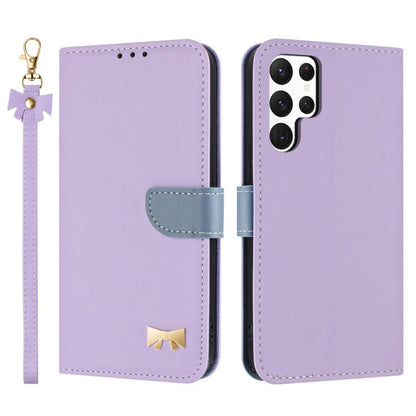 Metal Bow Leather Phone Case with Hand Strap, For Samsung Galaxy S25 Ultra 5G, For Samsung Galaxy S24 FE 5G, For Samsung Galaxy S24 Ultra 5G, For Samsung Galaxy S23 FE 5G, For Samsung Galaxy S23 Ultra 5G, For Samsung Galaxy S23+ 5G                     ...