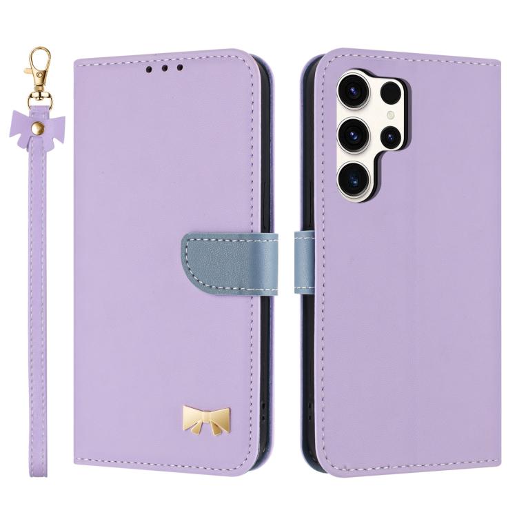 Metal Bow Leather Phone Case with Hand Strap, For Samsung Galaxy S26+ 5G, For Samsung Galaxy S26 Ultra 5G, For Samsung Galaxy S26 5G, For Samsung Galaxy S25 FE 5G, For Samsung Galaxy S25 Edge 5G, For Samsung Galaxy S25 / S24 5G                         ...