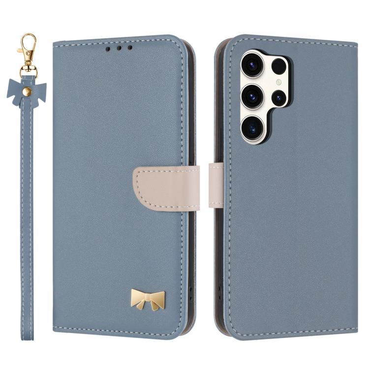Metal Bow Leather Phone Case with Hand Strap, For Samsung Galaxy S26+ 5G, For Samsung Galaxy S26 Ultra 5G, For Samsung Galaxy S26 5G, For Samsung Galaxy S25 FE 5G, For Samsung Galaxy S25 Edge 5G, For Samsung Galaxy S25 / S24 5G                         ...