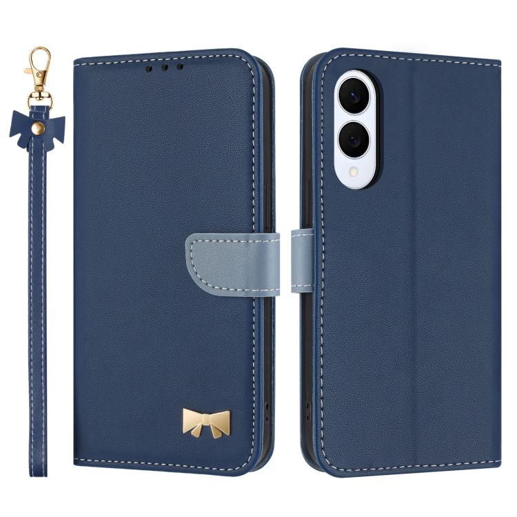 Metal Bow Leather Phone Case with Hand Strap, For Samsung Galaxy S26+ 5G, For Samsung Galaxy S26 Ultra 5G, For Samsung Galaxy S26 5G, For Samsung Galaxy S25 FE 5G, For Samsung Galaxy S25 Edge 5G, For Samsung Galaxy S25 / S24 5G                         ...