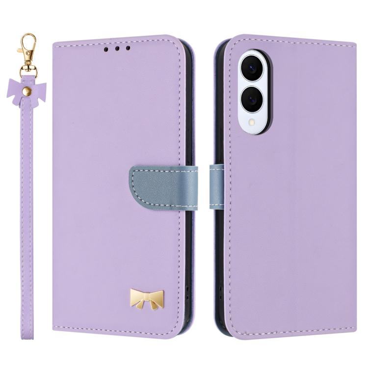 Metal Bow Leather Phone Case with Hand Strap, For Samsung Galaxy S26+ 5G, For Samsung Galaxy S26 Ultra 5G, For Samsung Galaxy S26 5G, For Samsung Galaxy S25 FE 5G, For Samsung Galaxy S25 Edge 5G, For Samsung Galaxy S25 / S24 5G                         ...