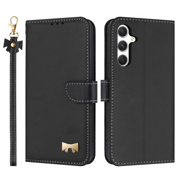 Metal Bow Leather Phone Case with Hand Strap, For Samsung Galaxy S25 Ultra 5G, For Samsung Galaxy S24 FE 5G, For Samsung Galaxy S24 Ultra 5G, For Samsung Galaxy S23 FE 5G, For Samsung Galaxy S23 Ultra 5G, For Samsung Galaxy S23+ 5G                     ...