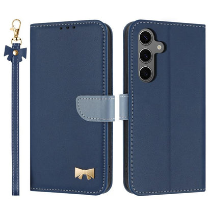 Metal Bow Leather Phone Case with Hand Strap, For Galaxy S26 FE 5G, For Samsung Galaxy S26+ 5G, For Samsung Galaxy S26 Ultra 5G, For Samsung Galaxy S26 5G, For Samsung Galaxy S25 FE 5G, For Samsung Galaxy S25 Edge 5G, For Samsung Galaxy S25 / S24 5G   ...