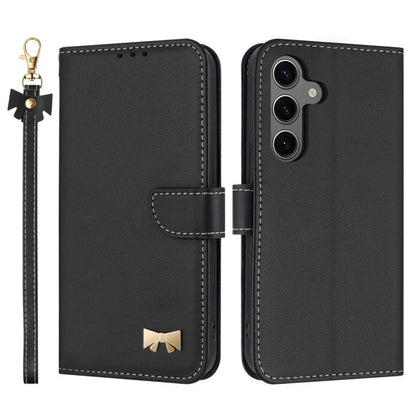 Metal Bow Leather Phone Case with Hand Strap, For Galaxy S26 FE 5G, For Samsung Galaxy S26+ 5G, For Samsung Galaxy S26 Ultra 5G, For Samsung Galaxy S26 5G, For Samsung Galaxy S25 FE 5G, For Samsung Galaxy S25 Edge 5G, For Samsung Galaxy S25 / S24 5G   ...