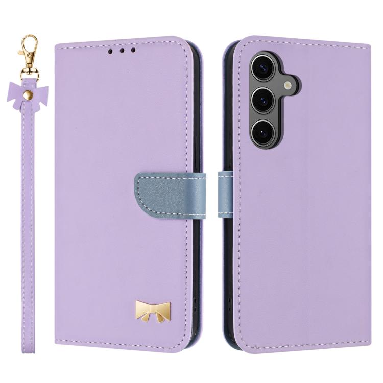 Metal Bow Leather Phone Case with Hand Strap, For Samsung Galaxy S26+ 5G, For Samsung Galaxy S26 Ultra 5G, For Samsung Galaxy S26 5G, For Samsung Galaxy S25 FE 5G, For Samsung Galaxy S25 Edge 5G, For Samsung Galaxy S25 / S24 5G                         ...