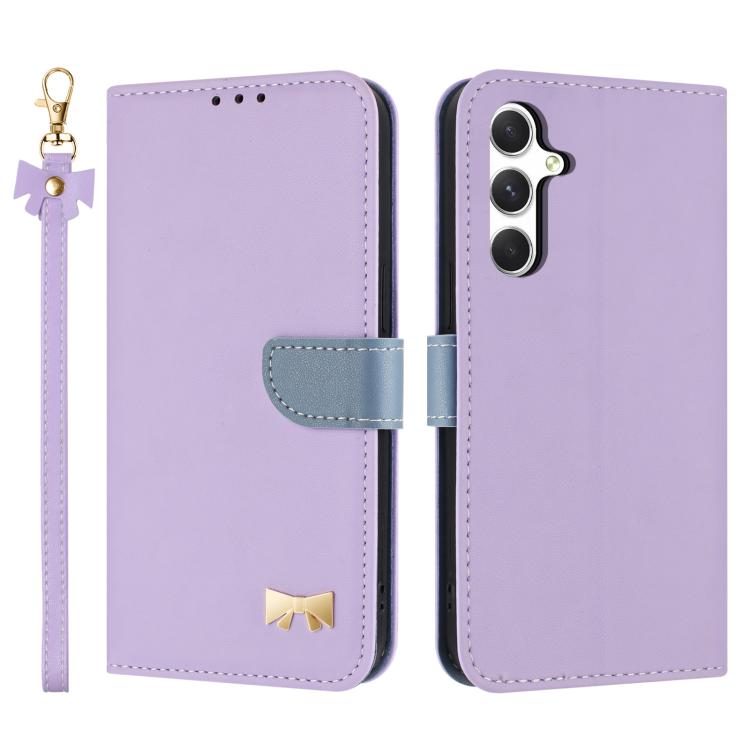 Metal Bow Leather Phone Case with Hand Strap, For Samsung Galaxy S26+ 5G, For Samsung Galaxy S26 Ultra 5G, For Samsung Galaxy S26 5G, For Samsung Galaxy S25 FE 5G, For Samsung Galaxy S25 Edge 5G, For Samsung Galaxy S25 / S24 5G                         ...