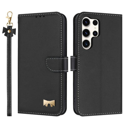 Metal Bow Leather Phone Case with Hand Strap, For Galaxy S26 FE 5G, For Samsung Galaxy S26+ 5G, For Samsung Galaxy S26 Ultra 5G, For Samsung Galaxy S26 5G, For Samsung Galaxy S25 FE 5G, For Samsung Galaxy S25 Edge 5G, For Samsung Galaxy S25 / S24 5G   ...