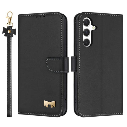 Metal Bow Leather Phone Case with Hand Strap, For Galaxy S26 FE 5G, For Samsung Galaxy S26+ 5G, For Samsung Galaxy S26 Ultra 5G, For Samsung Galaxy S26 5G, For Samsung Galaxy S25 FE 5G, For Samsung Galaxy S25 Edge 5G, For Samsung Galaxy S25 / S24 5G   ...