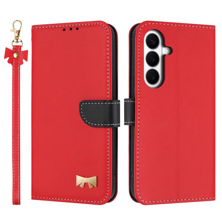 Metal Bow Leather Phone Case with Hand Strap, For Galaxy S26 FE 5G, For Samsung Galaxy S26+ 5G, For Samsung Galaxy S26 Ultra 5G, For Samsung Galaxy S26 5G, For Samsung Galaxy S25 FE 5G, For Samsung Galaxy S25 Edge 5G, For Samsung Galaxy S25 / S24 5G   ...