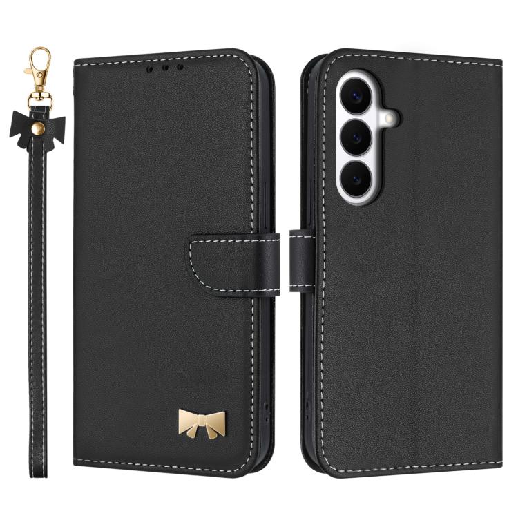Metal Bow Leather Phone Case with Hand Strap, For Galaxy S26 FE 5G, For Samsung Galaxy S26+ 5G, For Samsung Galaxy S26 Ultra 5G, For Samsung Galaxy S26 5G, For Samsung Galaxy S25 FE 5G, For Samsung Galaxy S25 Edge 5G, For Samsung Galaxy S25 / S24 5G   ...